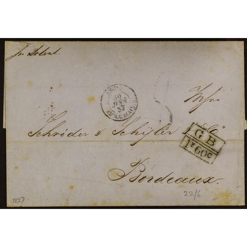 725 - MEXICO BRITISH POST OFFICE AT VERA CRUZ 1857 (June) wrapper to Bordeaux, France, showing a fair VERA... 