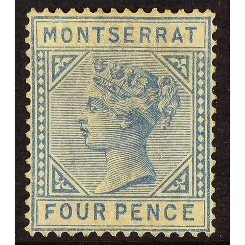 732 - MONTSERRAT 1884-5 4d blue, wmk Crown CA, SG 11, unused regummed. Cat £2250.