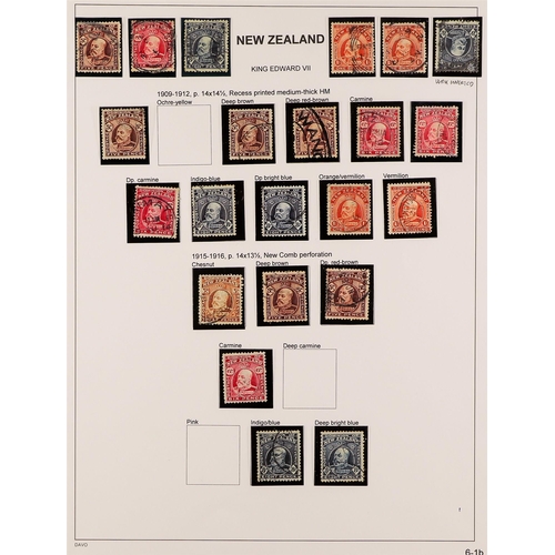 764 - NEW ZEALAND 1909-1916 USED COLLECTION incl. 1909-16 perf 14x14½ set incl. 4d orange-red (x2), 8d wmk... 