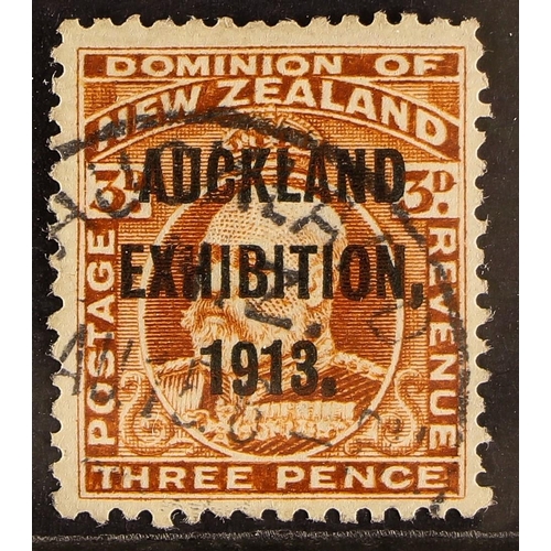 765 - NEW ZEALAND 1913 3d chestnut Auckland Exhibition, SG 414, fine used. Cat. £250.