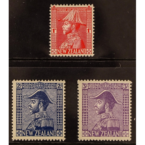 766 - NEW ZEALAND 1926 2s deep blue and 3s mauve Admirals on Jones chalk surfaced paper plus 1d Field Mars... 