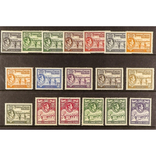 945 - TURKS & CAICOS IS. 1938-45 complete set plus all SG listed shades, SG 194/205, never hinged mint. Ca... 