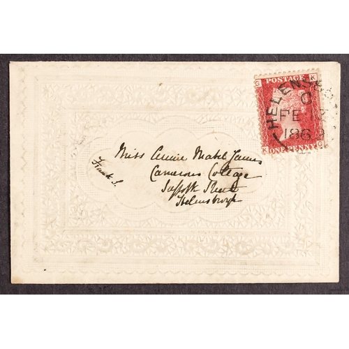 997 - GB.QUEEN VICTORIA 1869 (Feb 13) a beautiful and petite ornate embossed envelope, bearing 1d red plat... 