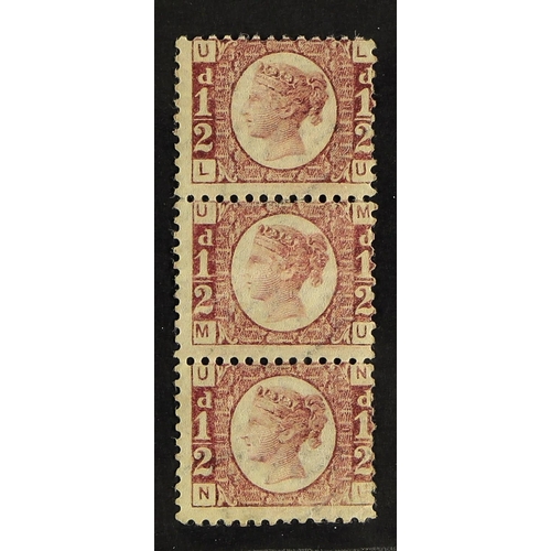 998 - GB.QUEEN VICTORIA 1870-79 ½d rose, plate 1, a mint vertical strip of three, the lower pair never hin... 