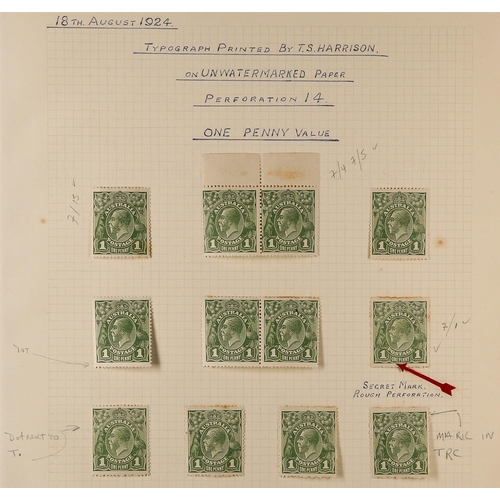 103 - AUSTRALIA 1924-25 1d sage-green Head no watermark (SG 83) mint study collection on pages, includes P... 