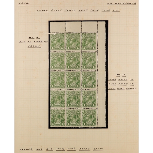 104 - AUSTRALIA 1924-25 PANE RECONSTRUCTION 1d sage-green Head no watermark, SG 83, fine mint (most stamps... 