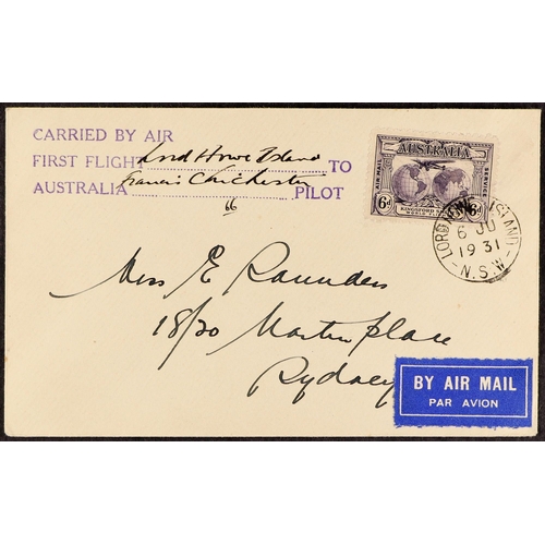 107 - AUSTRALIA LORD HOWE ISLAND - FRANCIS CHICHESTER SIGNED AIR COVER 1931 (6th June) envelope to Sydney,... 