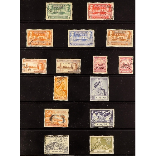 130 - BARBADOS 1937-65 COMPLETE USED SG 245/335. plus 1938-47 additional listed perfs. and 1947 1d on 2d a... 