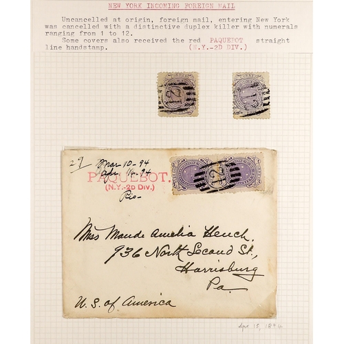 142 - BRAZIL 1864-99 NEW YORK PAQUEBOT an envelope bearing 200r pair, and 100r postal card to USA, each ca... 