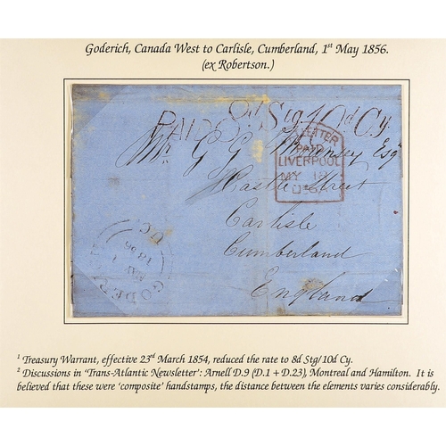 195 - CANADA 041 TRANS-ATLANTIC MAIL 1856 GODERICH, C.W,, TO CARLISLE, ENGLAND (1st May) Wrapper of a lett... 