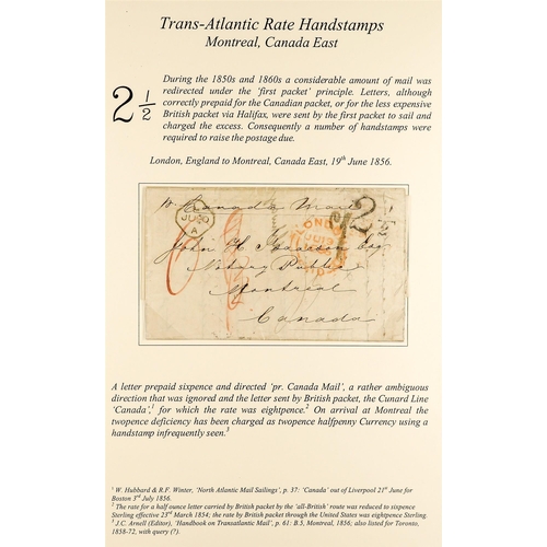 197 - CANADA 043 TRANS-ATLANTIC MAIL 1856 LONDON TO MONTREAL, C.E. (19th June) An entire letter posted pai... 