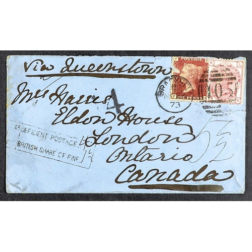 228 - CANADA POSTAGE DUE MAIL 1852-95 a collection of covers from GB to Canada (11) with various postage d... 