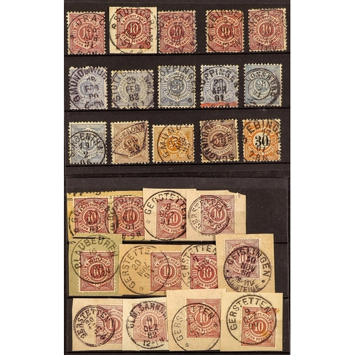 304 - GERMAN STATES WURTTEMBERG 1851-1919 POSTMARKS COLLECTION on imperf & perf issues, with town cds canc... 