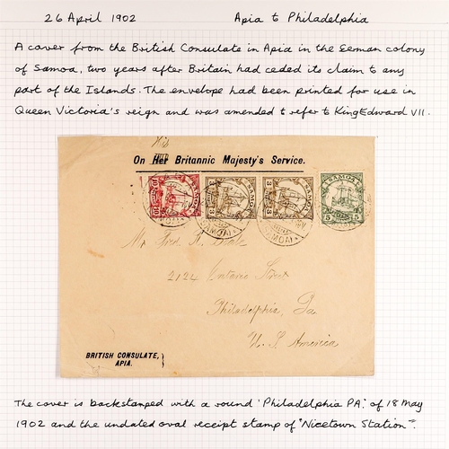 338 - GERMAN COLONIES SAMOA  COVERS RANGE with 1898 envelope bearing German Forerunner 20pf tied Apia cds,... 