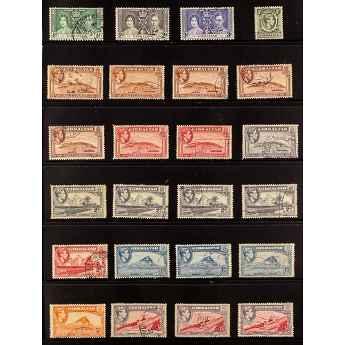 347 - GIBRALTAR 1937-51 COMPLETE FINE USED SG 118/143, the Definitives incl. all the SG listed perf and wa... 