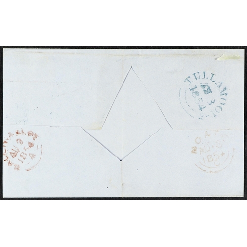 396 - IRELAND 1854 (8 Aug) ELS from Tullamore to Ballimore bearing a perfectly- centered 1d rose-red die I... 