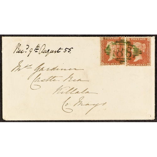 397 - IRELAND 1855 (8 Aug) env from Dublin to Killala with two 1d red-brown perf 16 stamps tied by a singl... 