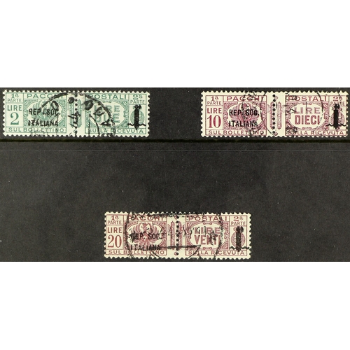 406 - ITALY ITALIAN SOCIAL REPUBLIC (RSI) - RARE PARCEL POSTS 1944 2L green, 10L rose lilac and 20L lilac ... 