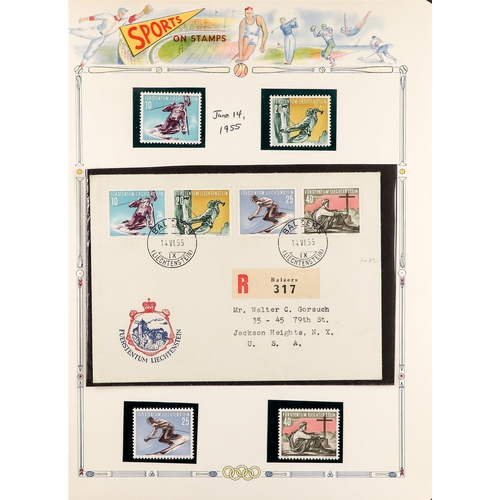 445 - LIECHTENSTEIN 1954-98 SPORTS STAMPS & COVERS COLLECTION chiefly never hinged mint sets, First Day Co... 