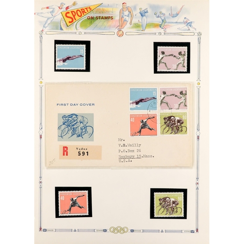 445 - LIECHTENSTEIN 1954-98 SPORTS STAMPS & COVERS COLLECTION chiefly never hinged mint sets, First Day Co... 