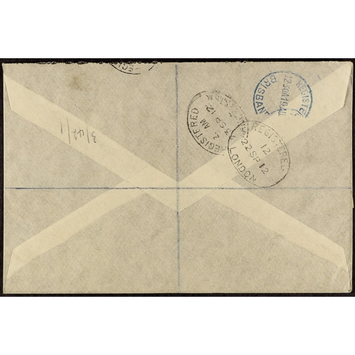 542 - PAPUA 1912 (6th August) registered cover to England bearing Lakatoi mixed issue franking of 1910 4d ... 