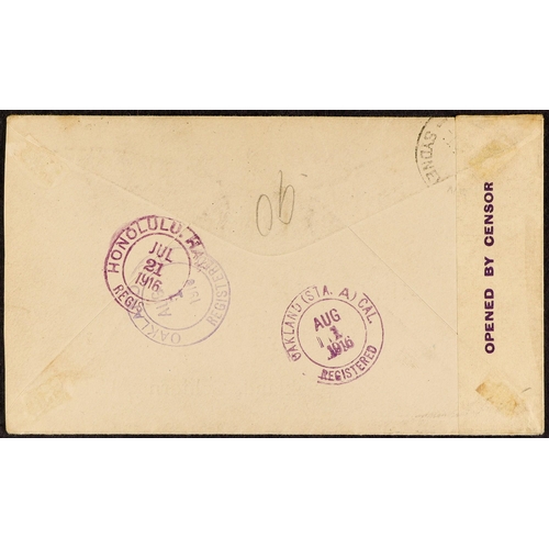 543 - PAPUA 1916 (20th June) envelope registered from Port Moresby to USA, bearing Lakatoi 6d and 1s tied ... 