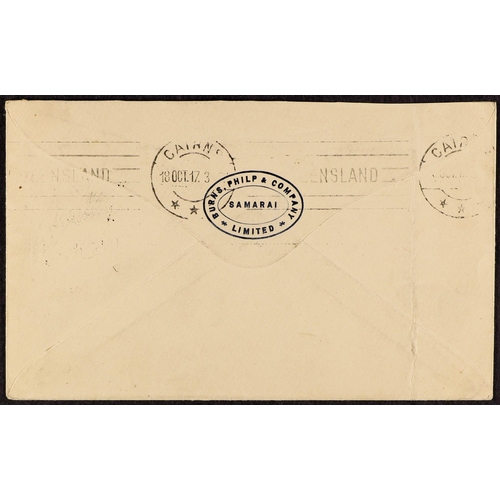 544 - PAPUA 1917 CENSORED COVER (1st Ocober) Burns Philp Samarai envelope to Cairns, redirected back to Ro... 