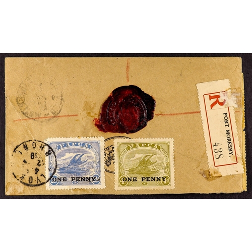 547 - PAPUA 1919 (22 January) commercial envelope from Government of Papua to France, bearing 1918 1d over... 