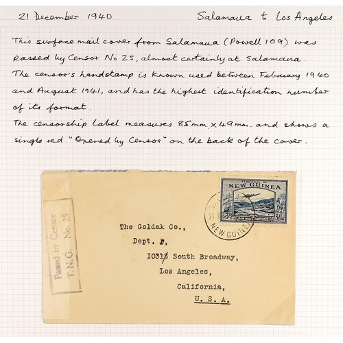 582 - NEW GUINEA 1939-41 CENSORED COVERS COLLECTION a range of covers to Australia, GB or USA, showing num... 