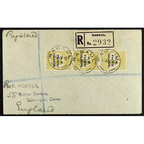 598 - NEW GUINEA N.W.P.I. 1919 (August) envelope registered Rabaul to England, bearing 3d Kangaroo strip o... 