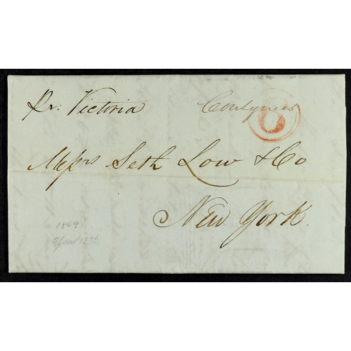 732 - UNITED STATES TRANSATLANTIC MAIL - NAME SHIP ENTIRES 1822-49 with 1822 Hamburg to Boston 