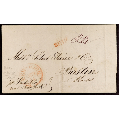 732 - UNITED STATES TRANSATLANTIC MAIL - NAME SHIP ENTIRES 1822-49 with 1822 Hamburg to Boston 