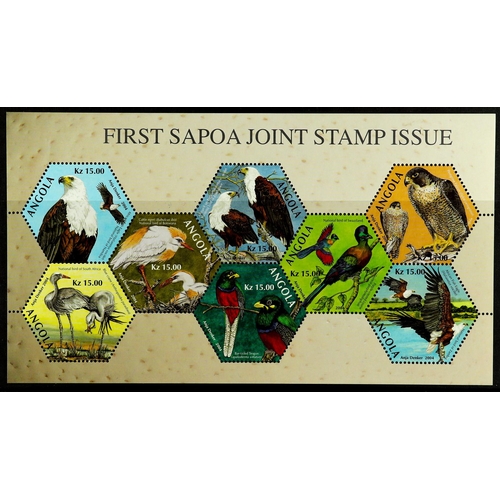 79 - ANGOLA 2004 FIRST SAPOA JOINT STAMP ISSUE Birds miniature sheet, never hinged mint.