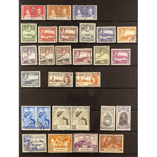 83 - ANTIGUA & BARBUDA 1937-51 COMPLETE USED COLLECTION incl. 1938-51 Pictorials set with both 1s shades,... 