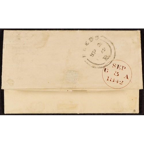 833 - GB.QUEEN VICTORIA 1842 (2 Sept) EL from Leeds to Edinburgh bearing 1d red-brown plate 22 with 4 good... 