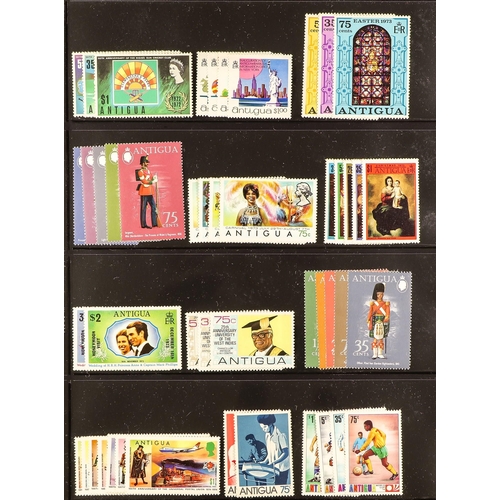 84 - ANTIGUA & BARBUDA 1967-79 NEVER HINGED MINT COLLECTION of mostly complete sets & mini-sheets. S.T.C.... 