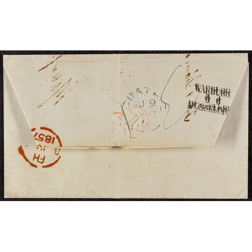 847 - GB.QUEEN VICTORIA 1857 (5 Jun) stampless EL from France to Bradford, Wiltshire but arrival datestamp... 