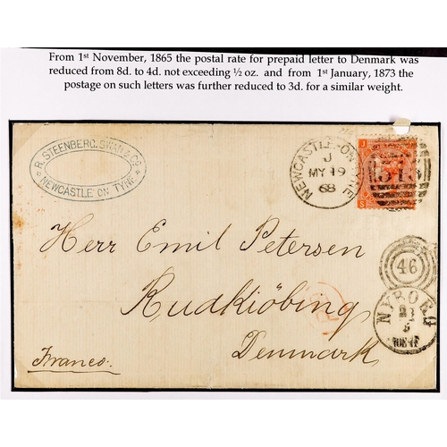 848 - GB.QUEEN VICTORIA 1862-68 MAIL TO DENMARK a trio of covers, with 1862 unstamped letter from Newcastl... 