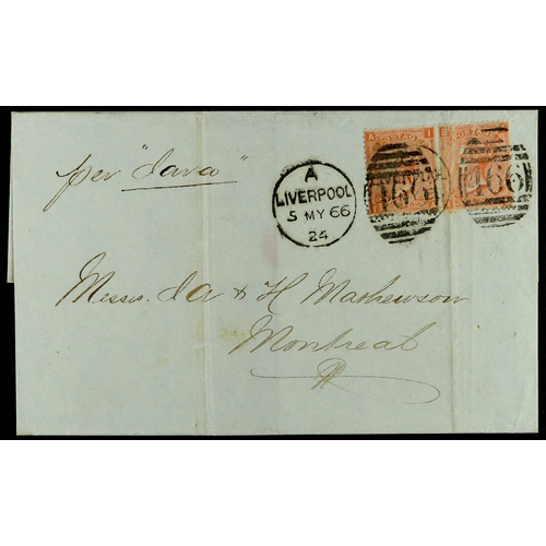 852 - GB.QUEEN VICTORIA 1865-66 DESTINATION CANADA two wrappers from Liverpool to Montreal, with 1865 bear... 