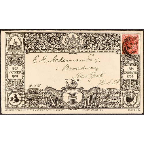 867 - GB.EDWARD VII 1908 FIRST DAY CELEBRATION FOR THE TRANSATLANTIC 1D RATE TO THE USA (1st October) Juni... 