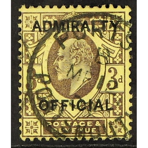 868 - GB.EDWARD VII ADMIRALTY OFFICIAL 1903-04 3d dull purple / orange-yellow, SG O112, with Portsmouth MR... 