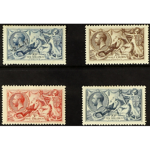 879 - GB.GEORGE V 1918-19 B.W. Seahorse set, mint, the 10s with a toned perf. Also a DLR 10s with handstam... 