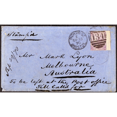 94 - AUSTRALIAN STATES VICTORIA 1870 (30 Sept) env from Bristol, England to Melbourne, Victoria bearing 6... 