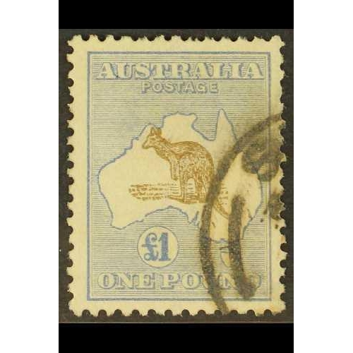 99 - AUSTRALIA 1915-27 £1 chocolate and dull blue Kangaroo, wmk narrow Crown SG 44, used with attractive ... 