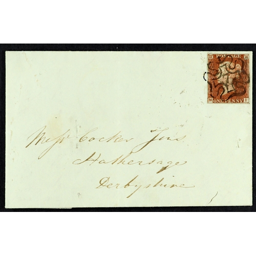 1012 - GB.QUEEN VICTORIA 1843 (7 Jun) EL to Derbyshire bearing 1d red-brown plate 31 with 4 margins tied by... 