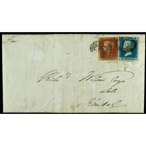 1017 - GB.QUEEN VICTORIA 1846 (6 May) EL to Kendal bearing a pretty franking of 1d red-brown & 2d blue impe... 