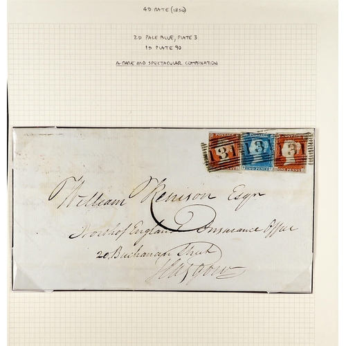 1018 - GB.QUEEN VICTORIA 1850 (12 Mar) EL from Edinburgh to Glasgow bearing a spectacular franking of 1d + ... 