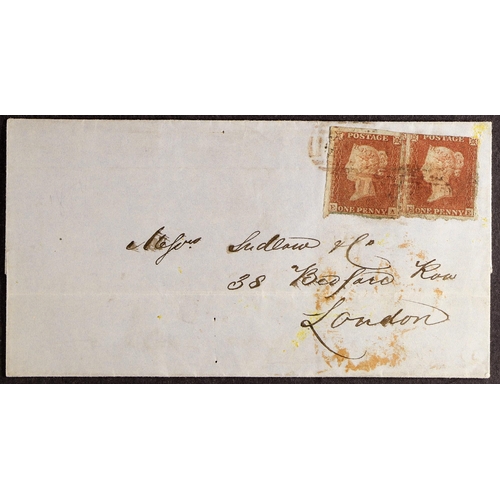 1027 - GB.QUEEN VICTORIA 1854 (2 Feb) LS to London bearing two 1d red-browns (EA, EE, plate 174) tied by RE... 