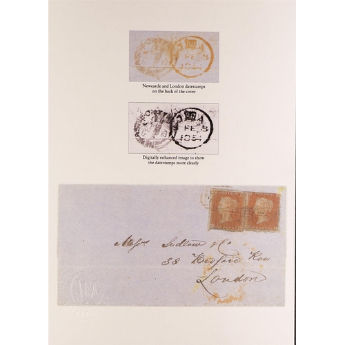 1027 - GB.QUEEN VICTORIA 1854 (2 Feb) LS to London bearing two 1d red-browns (EA, EE, plate 174) tied by RE... 