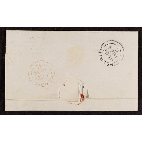 1028 - GB.QUEEN VICTORIA 1854 (22 Jun) cover bearing two examples 'TH' and 'TI' of the 2d blue plate 4, Wmk... 